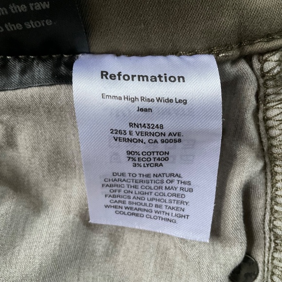 Reformation Emma High Rise Wide Leg Jean Sz 25 Army Green Flare Boho Raw Hem - Picture 10 of 11